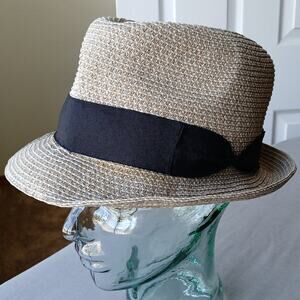 Straw Fedora Hat 22" Panama Pork Pie grosgrain band braided woven